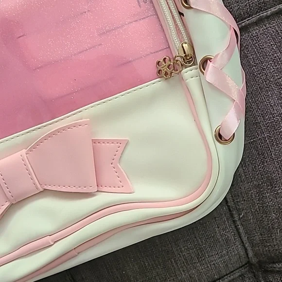 Donalworld white Pink bow backpack faux leather‎ NWT - Picture 4 of 17